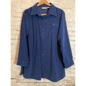 Chadwick's Top Womens 18W Slate Blue Microsuede Button Up Plus Long Sleeve